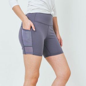 Purple Bike Shorts with Phone Pocket and Reflective Detail